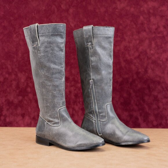 Steve Madden Women Ryson Grey Leather Tall Riding Equestrian Knee Boots sz 8.5 - Picture 1 of 10